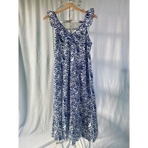 Vineyard Vines x Target Dress Ruffle V Neck Cotton Sailboats Navy & White XL